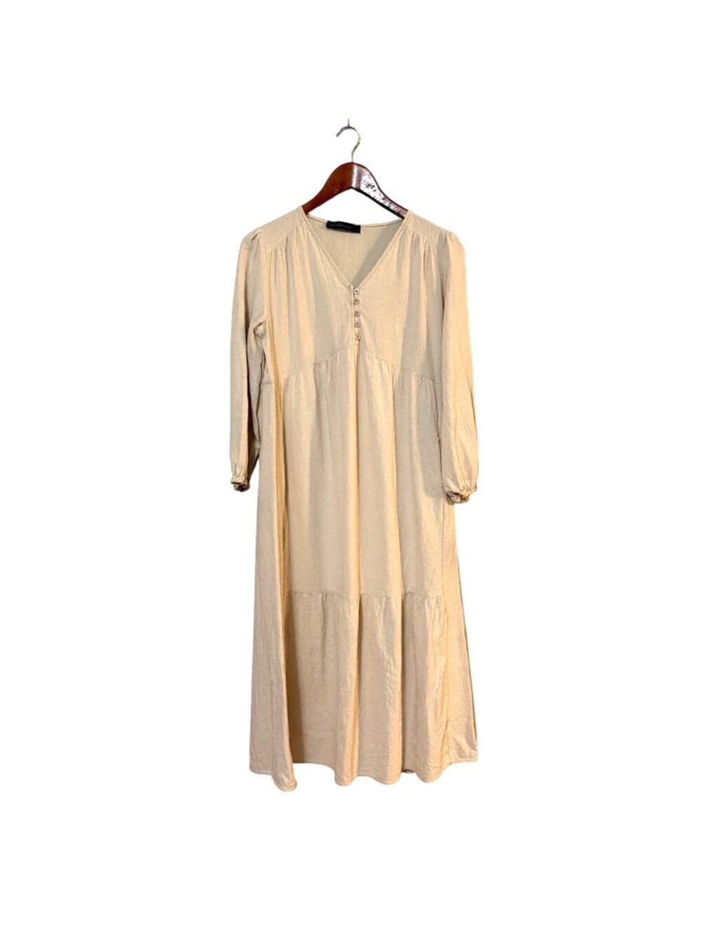 Zanzea Womens Beige Long Sleeve V-Neck Maxi Dress XL 100% Cotton